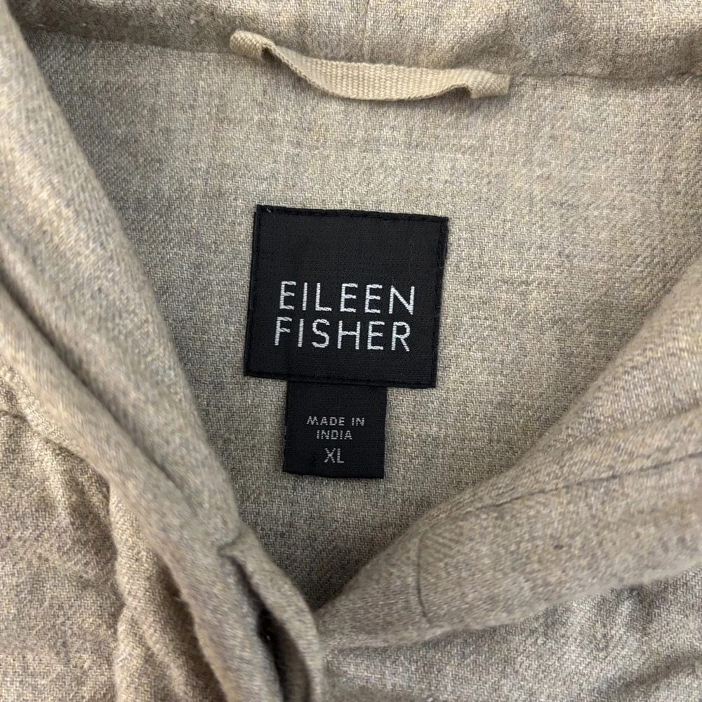 Eileen Fisher Quilted Cotton Flannel Hooded Textured Vest Tan Women’s - Picture 4 of 8